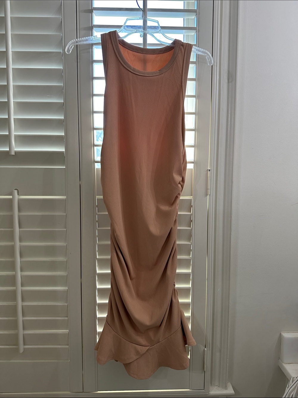 Sleeveless Ruched Midi Dress in Blush